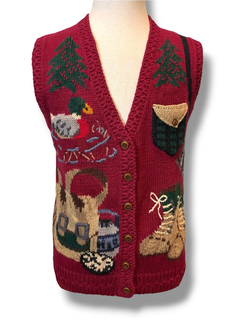 Signatures by Northern Isles Hand Embroidered Hunting Theme Knitted Vest Sz L